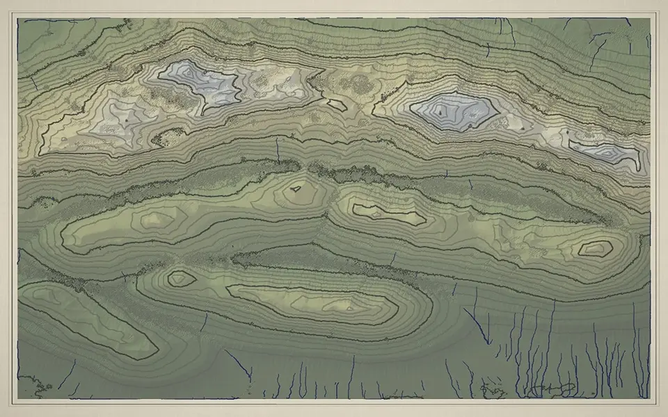 A topographic map with contour lines
